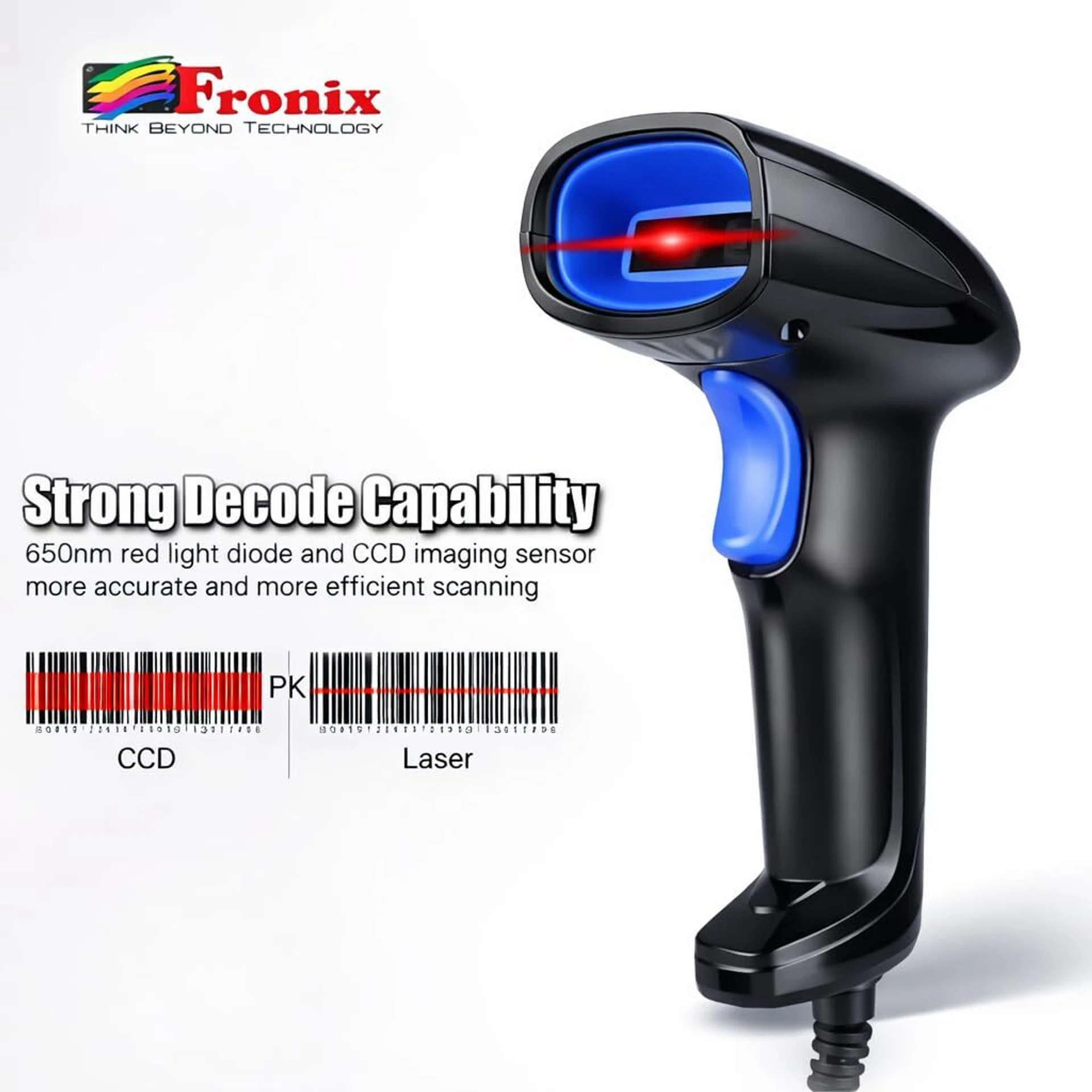 fronix 32-bit Barcode Reader with auto and Manual scanning FB1200 CCD Barcode Scanner (Handheld)