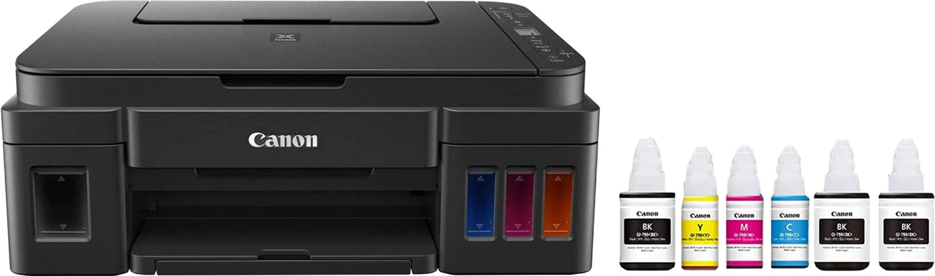 Canon PIXMA MegaTank/Ink Efficient G2012 Multi-function Color Ink Tank Printer (Color Page Cost: 0.32 Rs. | Black Page Cost: 0.09 Rs.) with 2 additional Black (6 Ink Bottles Included)