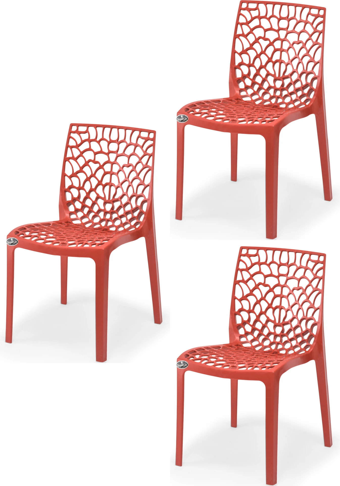 Goyal Steel & Furniture Industries Premium Quality Plastic web Chair Affordable Comfort for Your Home office Plastic Dining Chair (Set of 3, Finish Color - red)