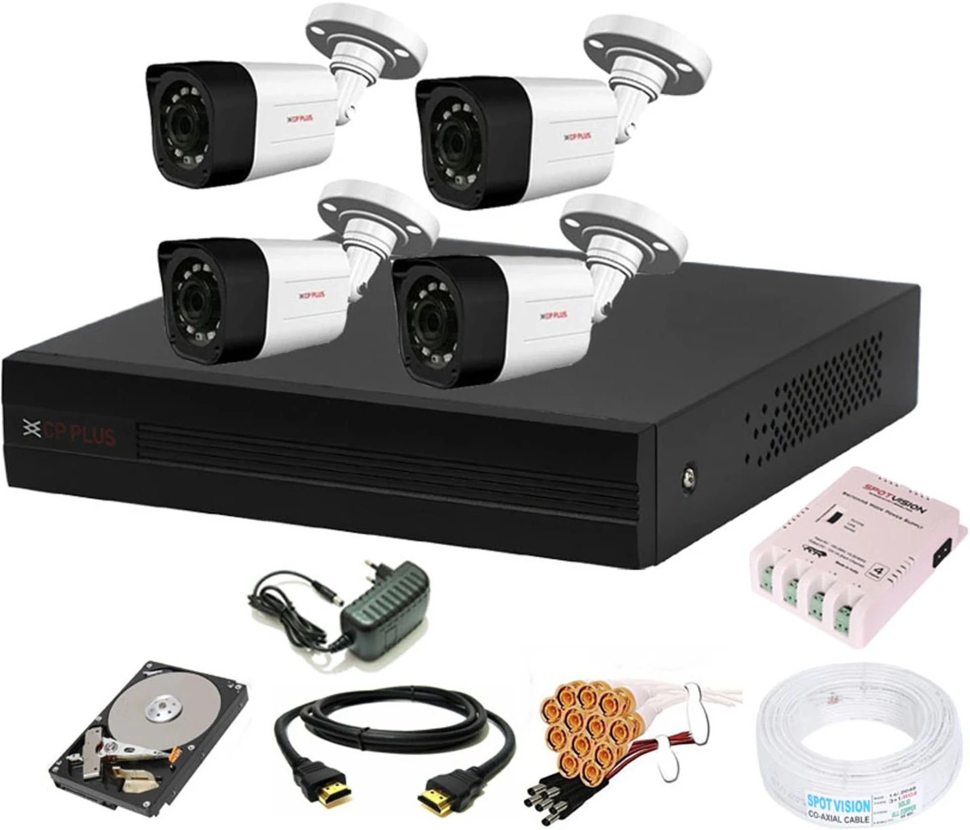 CP PLUS HD DVR 1080p 1Pcs,Outdoor Camera 2.4 MP 4Pcs,Full combo set Security Camera (500 GB, 4 Channel)